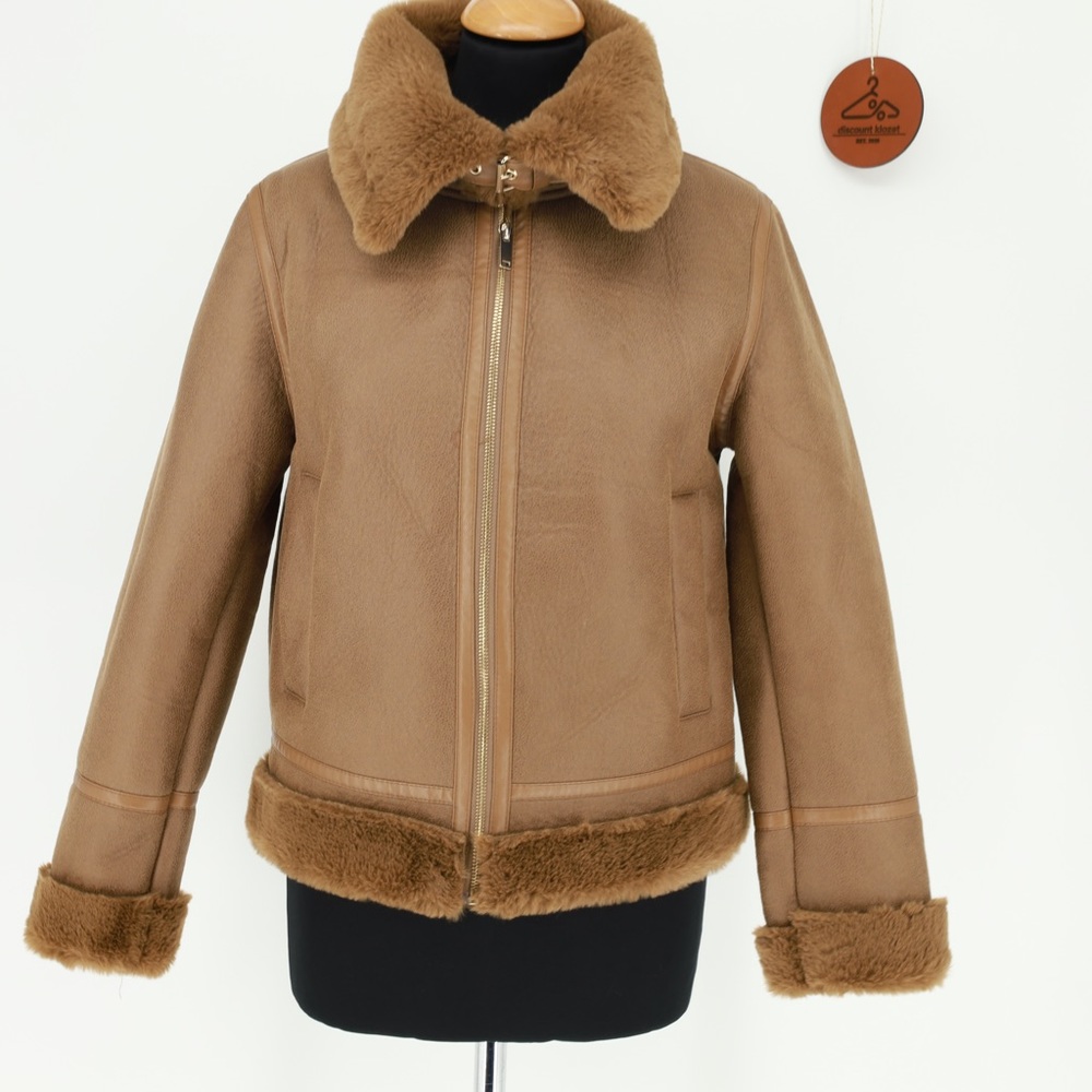 House of Harlow 1960 Faux‎ Fur Lined Aviator Jacket Brown XS NWT